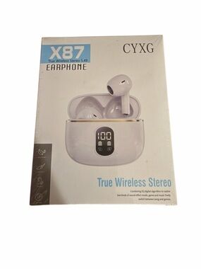 NWT CYXG X87 True Wireless Stereo Earbuds - White LED Display Bluetooth 5.49